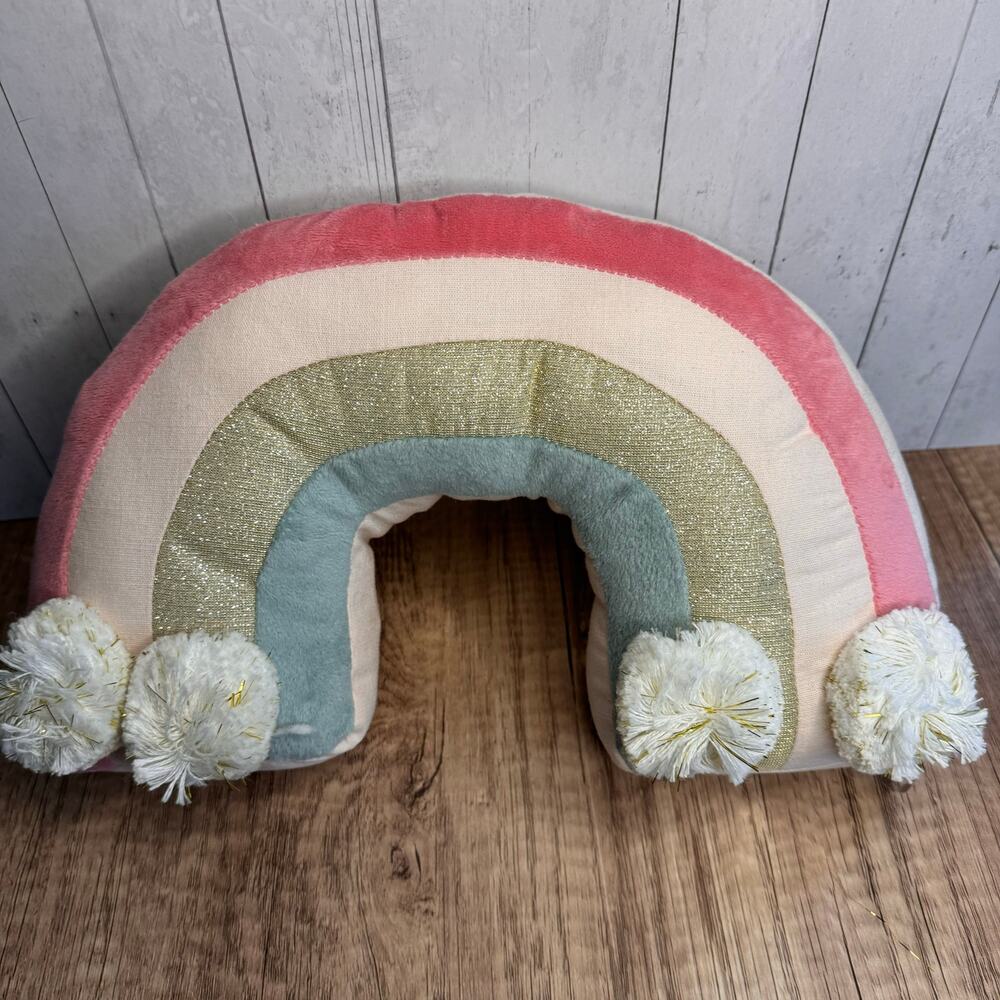 Rainbow Shelf Sitter Mon Ami Pillow Gift for Baby Pink Pom Pom NEW FAST SHIP